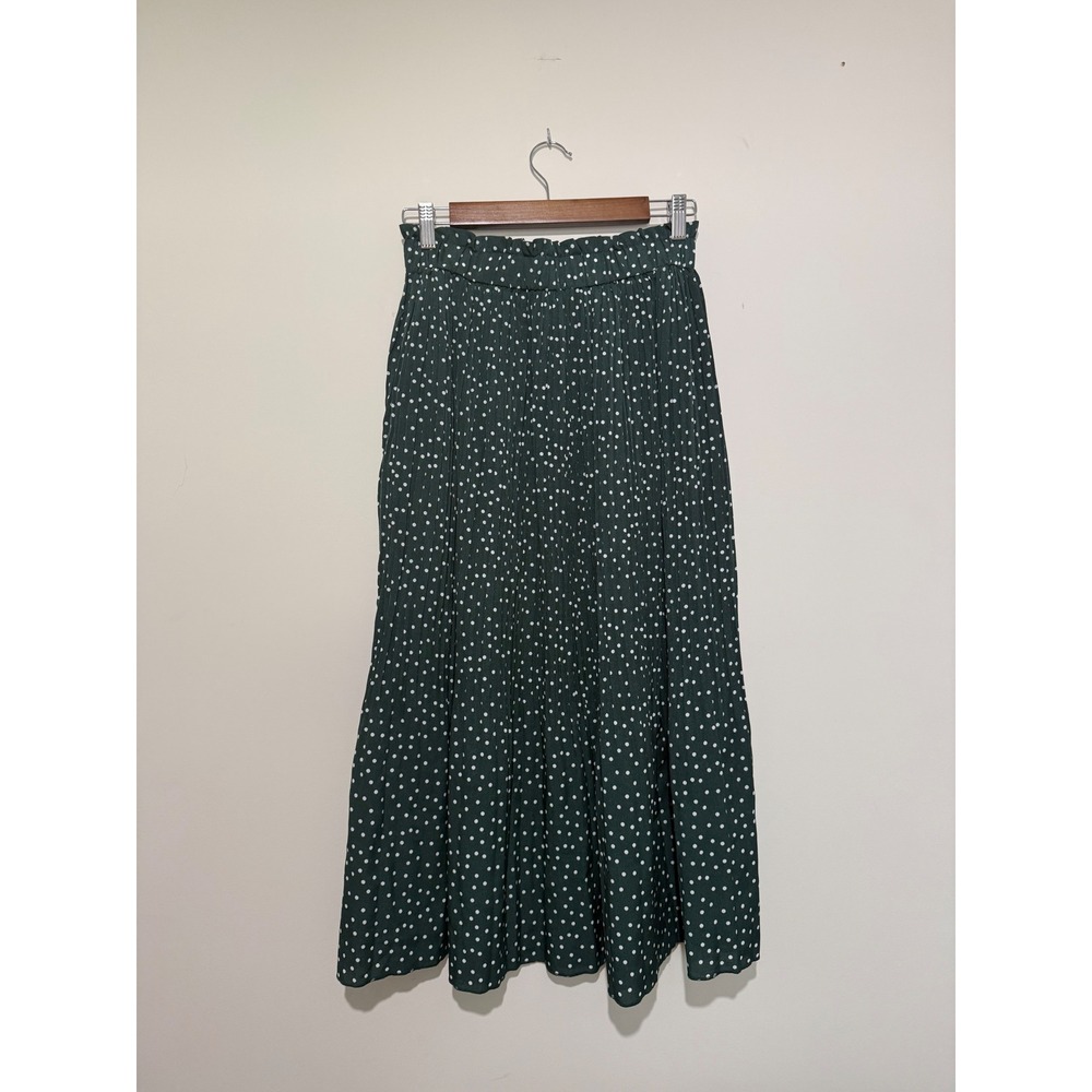 URA Green Polka Dot Paperbag Waist Pleated Maxi Skirt Size M